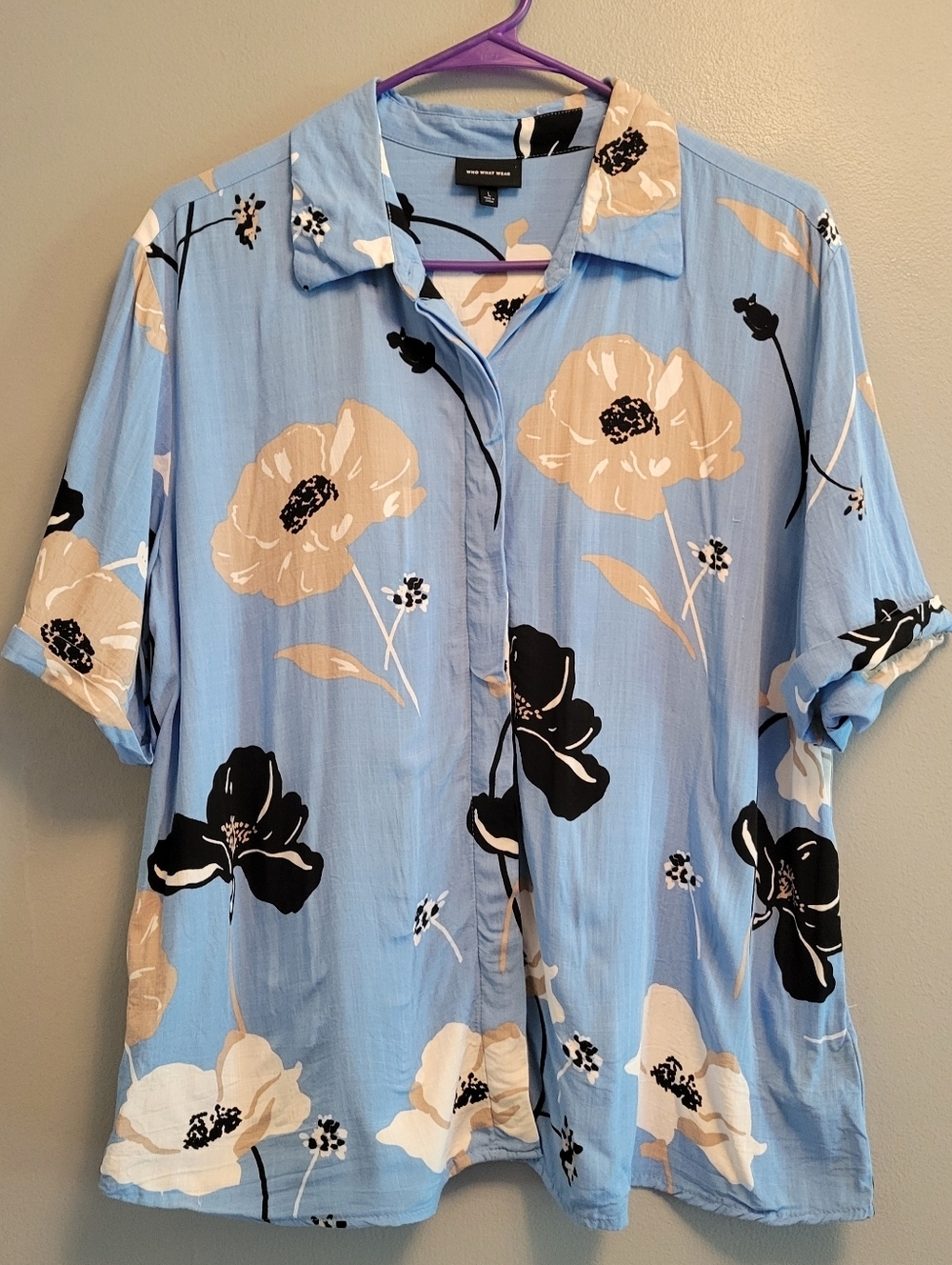 Who What Wear Floral Button Up Shirt Large Rayon Summer Chic Short Sleeve - Picture 2 of 6